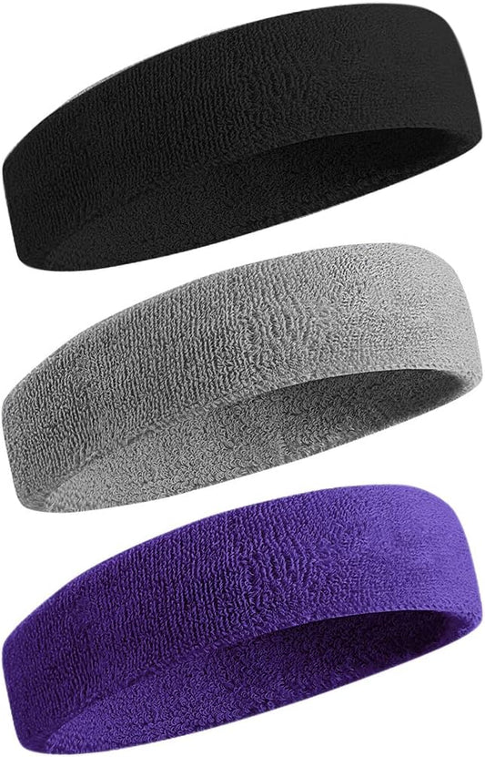 BEACE Sweatbands Sports Headband for Men & Women - Moisture Wicking Athletic Cotton Terry Cloth Sweatband for Tennis, Basketball, Running, Gym, Working Out