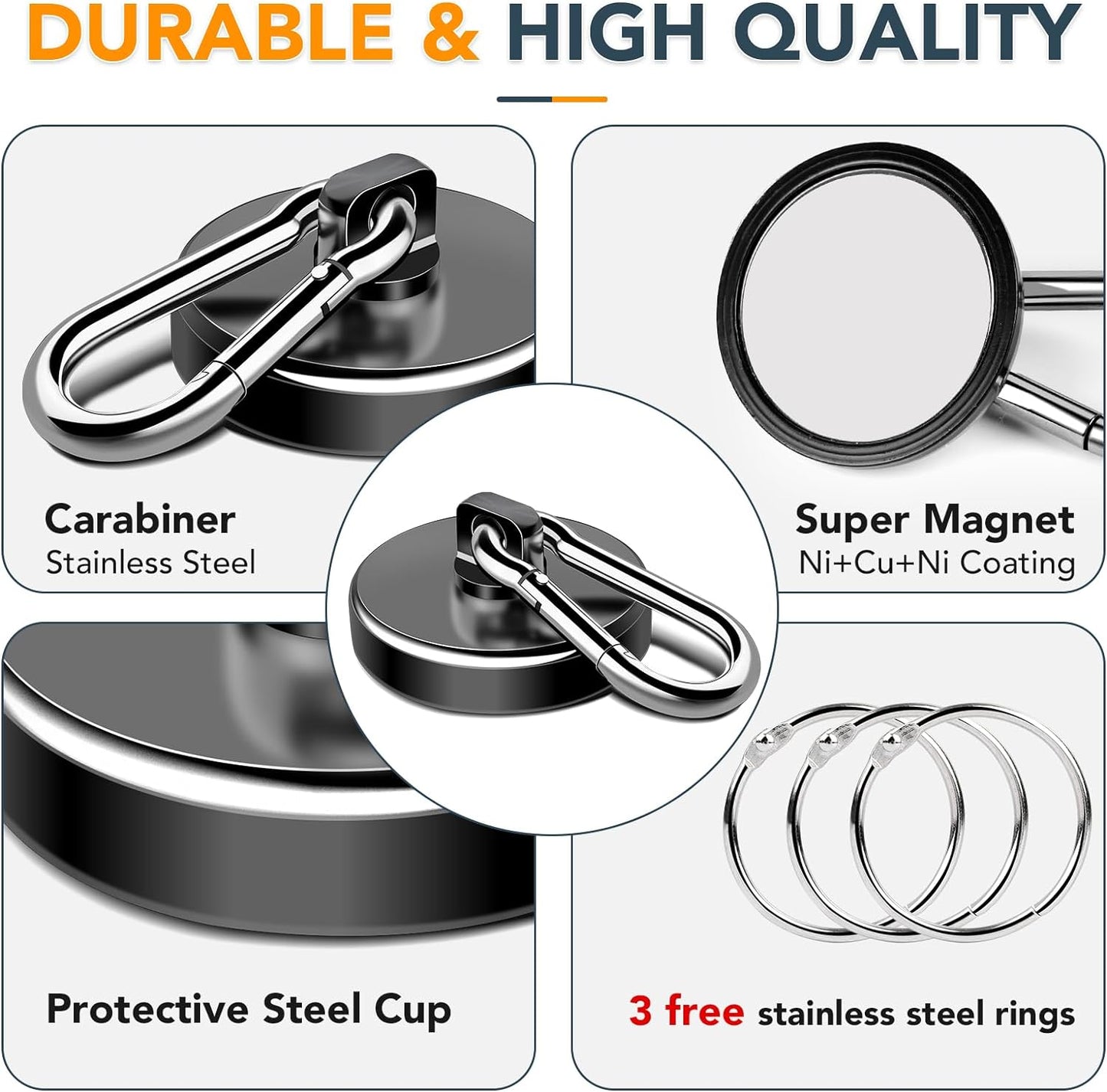 MIKEDE Strong Magnetic Hooks, 70LBS Magnetic Hooks Heavy Duty with Carabiner Hook, Strong Neodymium Magnets Hooks, Black Magnetic Hanger for Hanging, Kitchen, Grill, Locker, Cruise Ship Cabin - 3 Pack