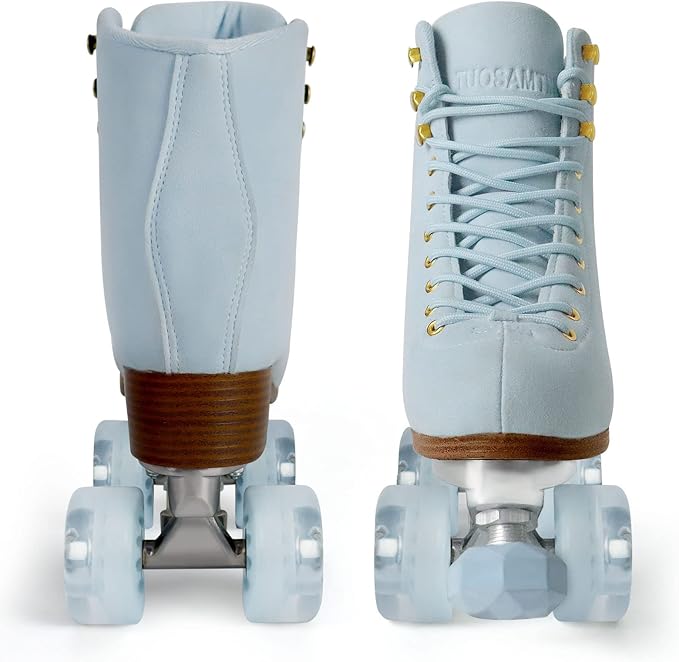 Roller Skates for Women or Men with Height Adjustable Rubber Stoppers Retro Suede Quad Roller Skates for Outdoor and Indoor