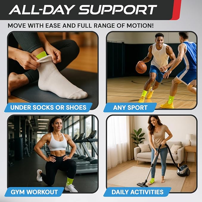 Sleeve Stars Ankle Brace for Women & Men, Ankle Wrap for Sprain, Compression Sleeve for Plantar Fasciitis Relief, Easy Customizable Support: w/ Removable Strap (Pair/M:10"-12"/Neon Green)