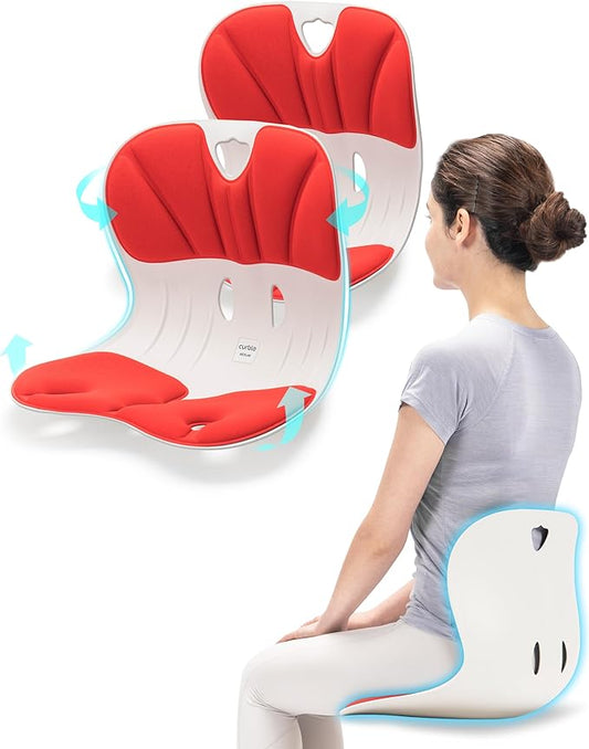 Curble Wider(Standard Wide) 2PACK – Ergonomic Lower Back Chair Support, Lumbar Support Back Posture Corrector, Back Pain Relief, Perfect for Office, Floor Seat and Work from Home, Patented (2P Red)