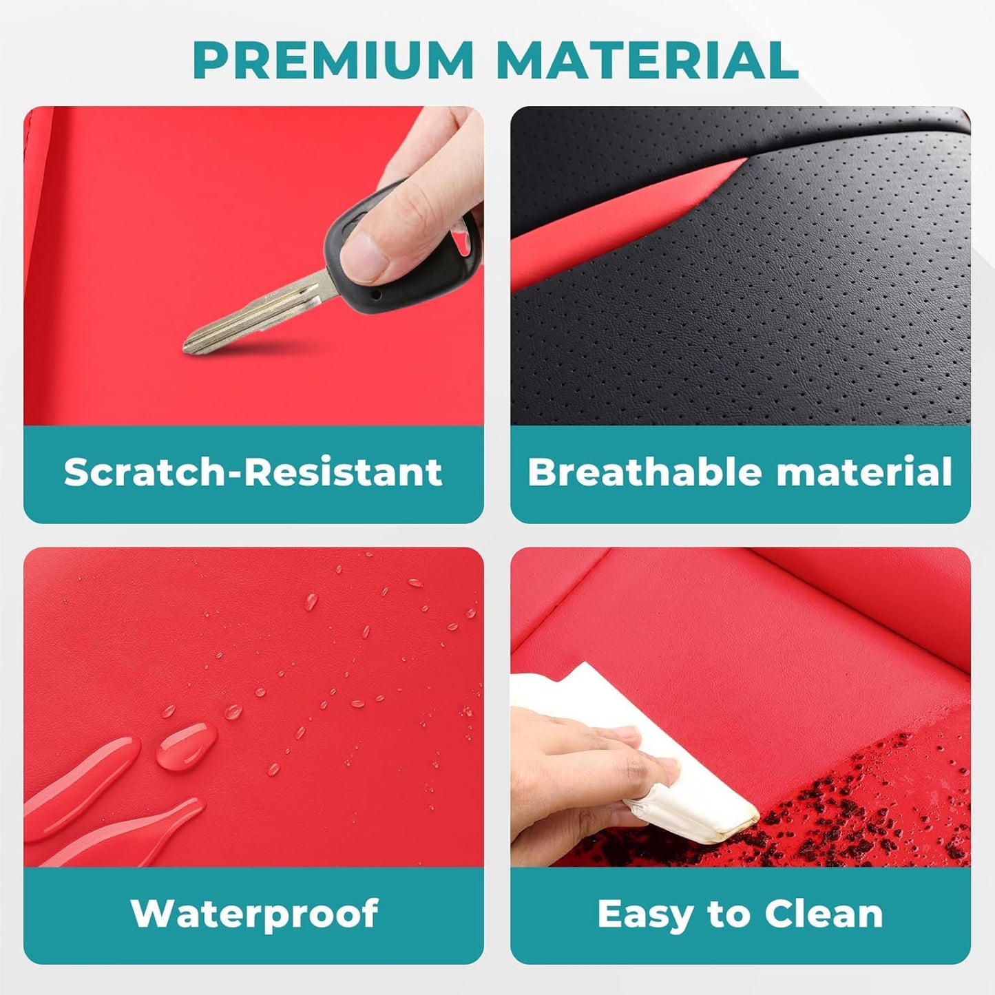 Car Seat Covers Full Set - Universal Seat Covers for Cars SUV Truck – Faux Leather Automotive Seat Covers, Breathable & Waterproof Front and Rear Seat Protectors, Fit for Most Cars-Redblack