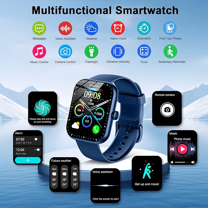 Smart Watch(Answer/Make Call), 1.96" HD Smartwatch for Men Women, 2025 Fitness Watch with 110+ Sport Modes/Heart Rate/Sleep Monitor/Pedometer, IP68 Waterproof Fitness Activity Tracker for Android iOS