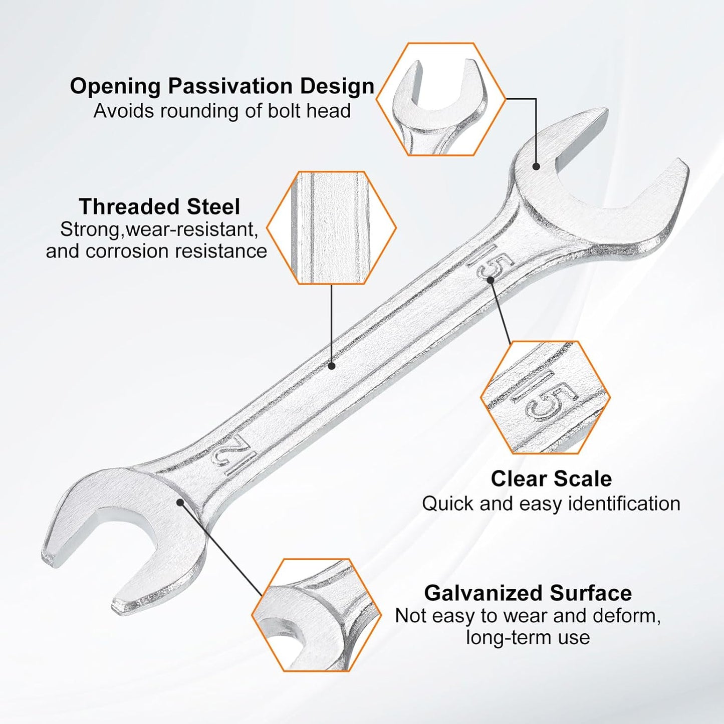 HARFINGTON Double Open End Wrench 12mm x 15mm Metric 15 Degree Offset Angle Small Flat Head Wrench Galvanizing Open Ended Spanner for Automotive Repair Furniture Assembly
