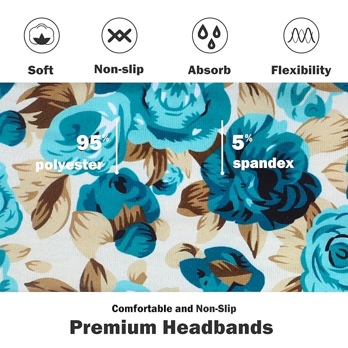 IVARYSS Headbands for Women, Non-Slip, Premium Stretchy Head Bands Hair Accessories,Wear for Yoga, Fashion, Working Out, Travel or Running, 6 Pack, Floral