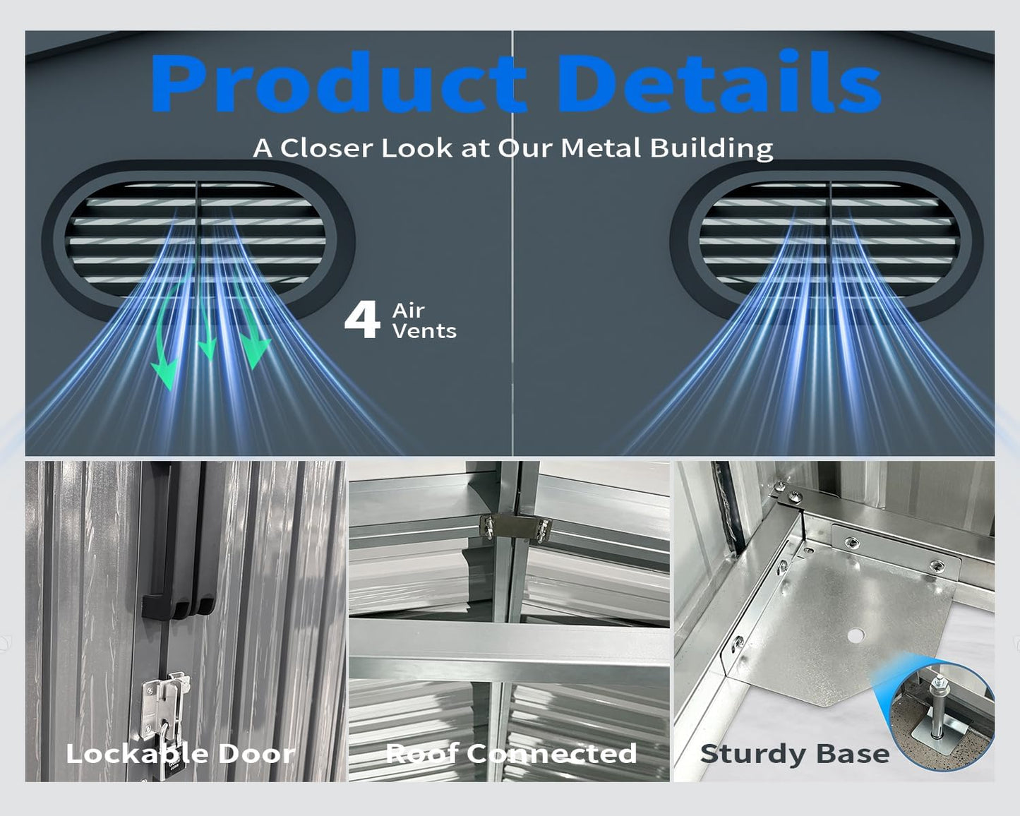 10x20 FT Outdoor Storage Shed, Metal Garage Shed with 2 Lockable Doors, Large Metal Building with 4 Air Vents, Galvanized Steel Prefab Garage Sheds for Car, Truck, Tool, Dark Gray