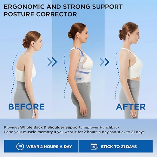 Posture Corrector for Women and Men Support: Back Support Brace - Shoulders Straightener Relieve Upper Back Pain (Gray, Medium)