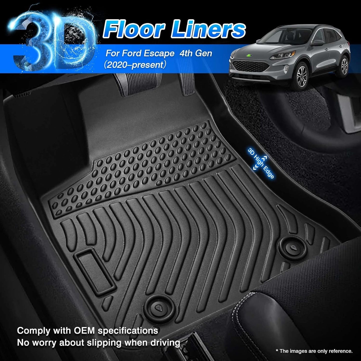 Floor Mats for Ford Escape (Hybrid/Plug-in Hybrid) 2020-2025 2026, All Weather Floor Liner for Escape Accessories Heavy Duty Waterproof