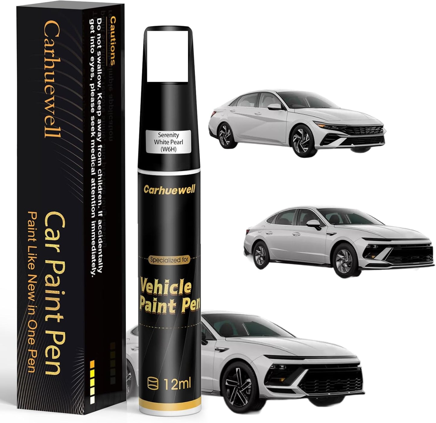 (W6H) Serenity White Pearl Touch Up Paint Compatible with Hyundai, Exact Match Car Paint Pen Automotive Scratch Repair Remover Kit Quick & Easy Solution for Vehicle Chips and Nicks
