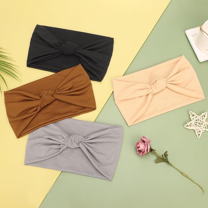 DRESHOW 4 Pack Turban Headbands for Women Wide Vintage Head Wraps Knotted Cute Hair Band Accessories