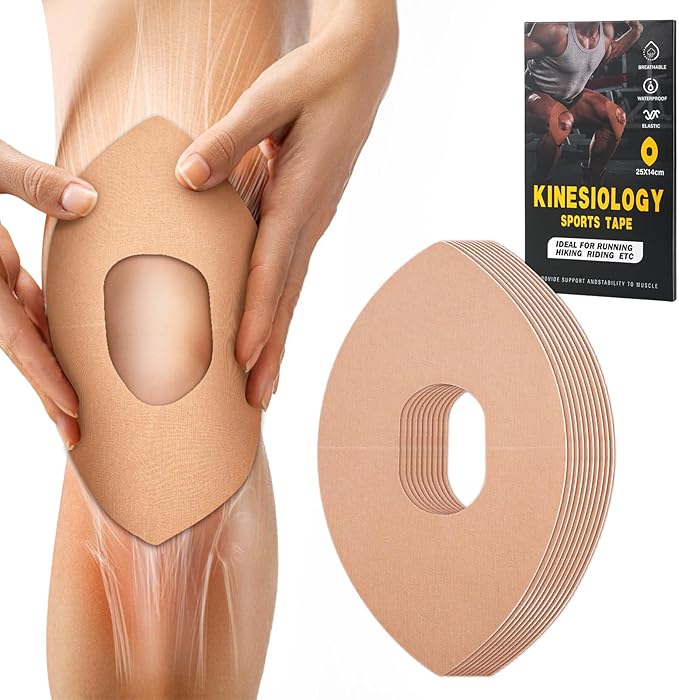 Kinesiology Tape for Knees, 10 Pcs Precut Kinesiology Tape for Knee Pain Relief & Support, Waterproof & Elastic Athletic Tape for Knee Stability, Breathable & Comfortable Knee Tape, Patent Pending