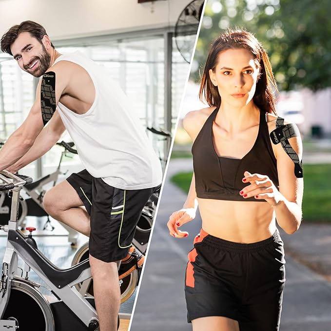 CKeep 4 Rolls Kinesiology Tape, Original Cotton Elastic Athletic Tape, 20 CT 10" Precut Strips Each, Waterproof Tape for Muscle Strain Relief and Joint Support, Black