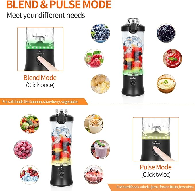 Portable Blender Cordless Personal Size Blender for Shakes and Smoothies 20oz USB Rechargeable individual Mini Blender Cup juicer for Kitchen Home Travel
