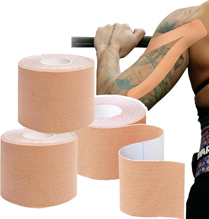WARM BODY COLD MIND Kinesiology Tape | 2in×16.4ft - Waterproof Sports Tape, Elastic Athletic Tape, Latex Free, for Muscle Strain Relief & Joint Support (Beige Synthetic, 3 Rolls)