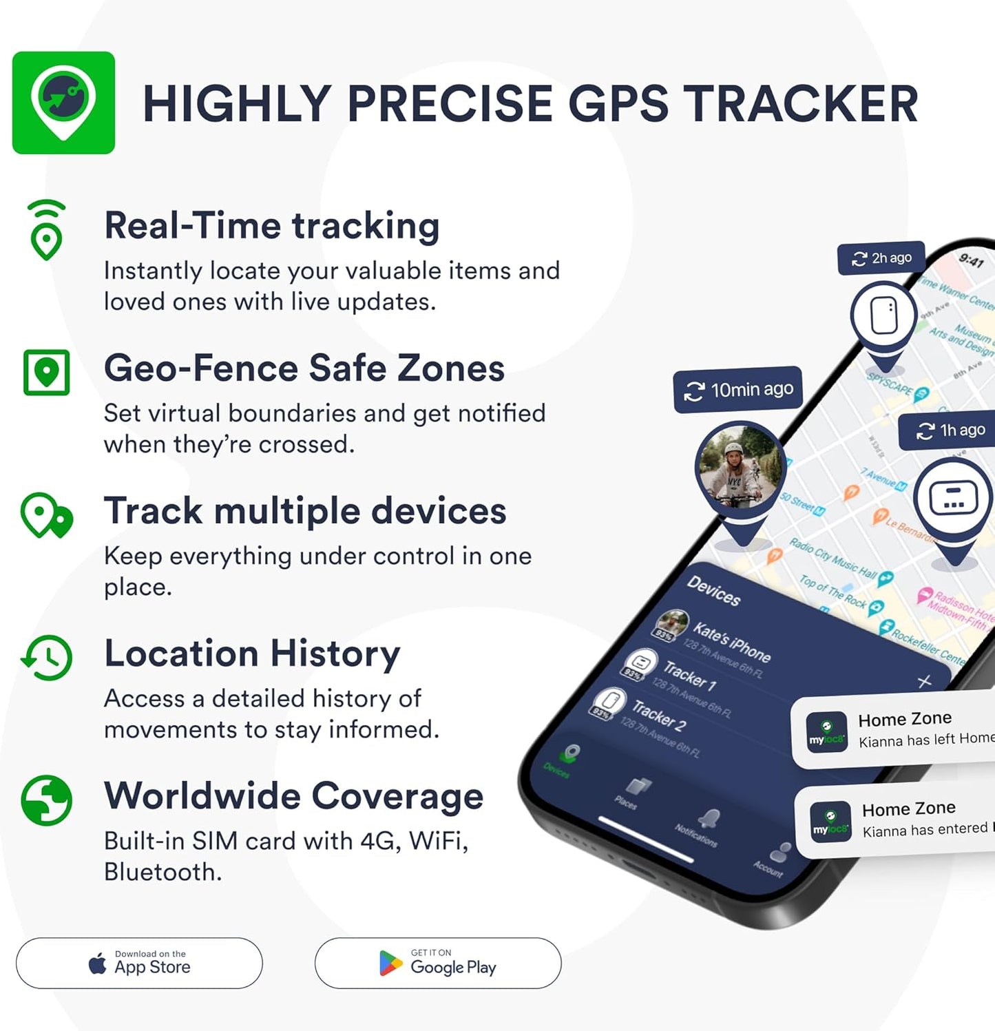 Highly Precise GPS Tracker for Keys, Backpack, Luggage & Kids – Built-in SIM, SOS Button - Smart Tag with Real-Time Tracking, Waterproof, iOS & Android Locator Device (4 Months Subscription incl)