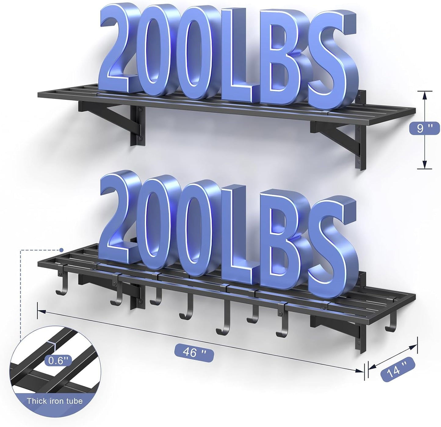 2-Pack 1x4ft Heavy Duty Garage Shelving, 1' x 4' Garage Wall Shelving Wall Mounted (2pack-1x4ft)