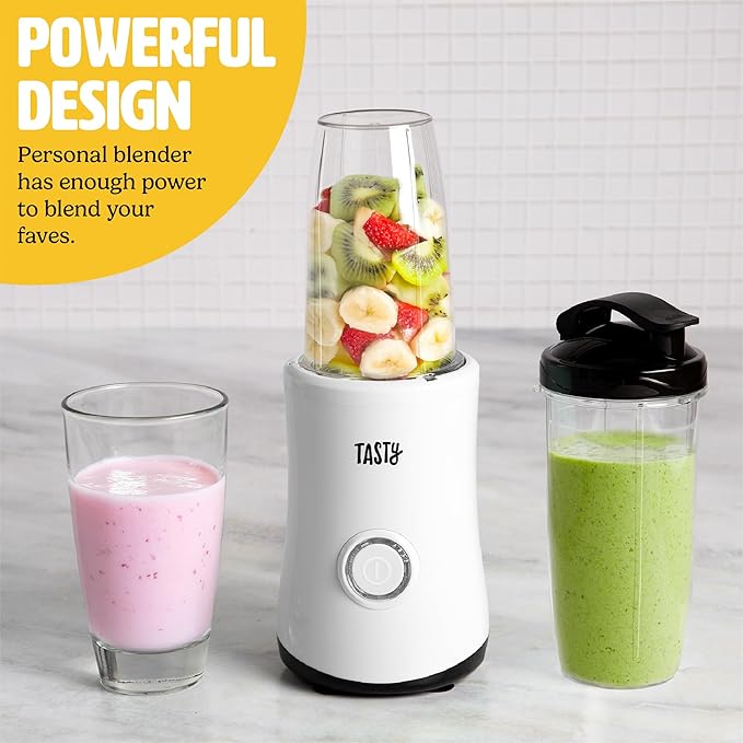 Personal Blender With Cups, 350W Powerful Blending Motor, 9-Piece Set With 4 Cups & Travel Lid, Compact & Portable, White