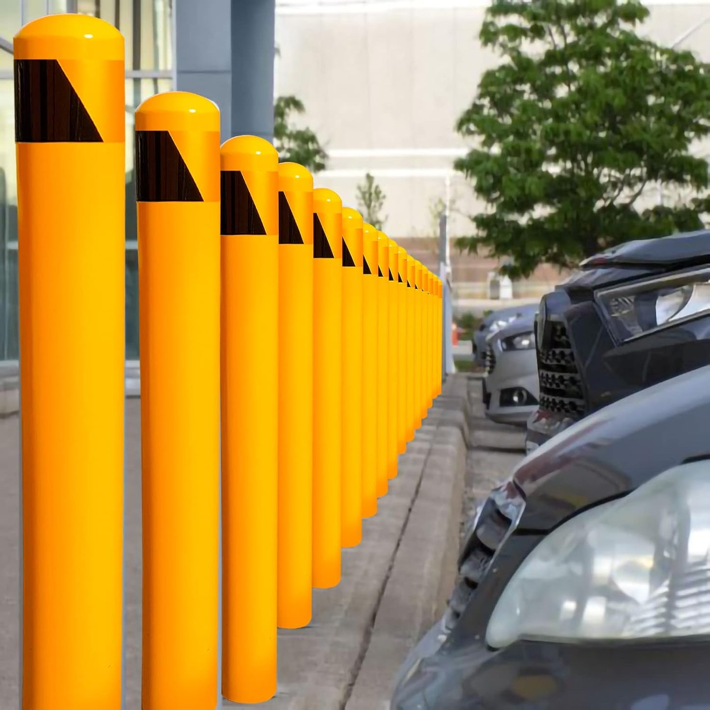 58" High 5-1/2" OD Steel Bollard Post Underground Mount, Cap Removable Safety Bollard Yellow Powder Coat, Metal Bollard Parking, Safety Barrier