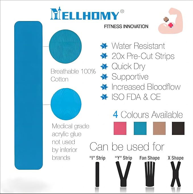 Kinesiology Tape<20 Precut Strips>Pro Elastic Athletic Tape,Cotton Waterproof Breathable Hypoallergenic Sport Tape for Joints Support & Muscle Pain Relief(Skin Color)