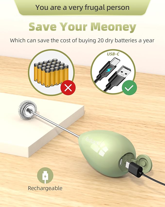 Milk Frother Handheld with Case,USB C Rechargeable Frother Wand for Coffee, Portable Electric Whisk with Stand,Waterproof Hand Drink Mixer Travel for Lattes, Cappuccino, Matcha, Egg (Olive Green)