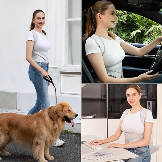 Posture Corrector for Women and Men Support: Back Support Brace - Shoulders Straightener Relieve Upper Back Pain (Gray, Medium)