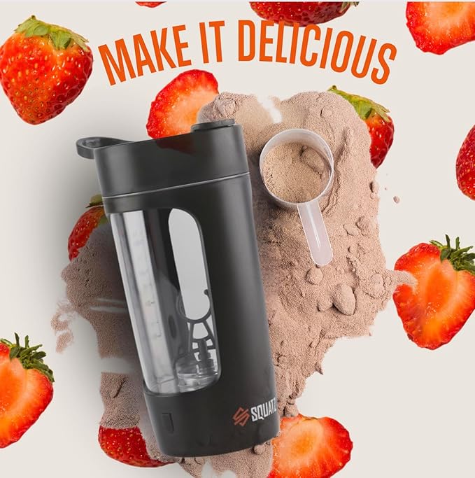 SQUATZ Electric Protein Shaker Bottle - Workout Blender Bottle - Portable Gym Shake Mixer, USB Rechargeable - 22oz