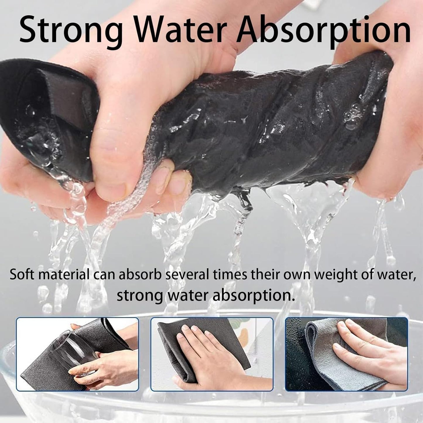 FETNHU Non-Woven - Super Absorbent 11.8" x 11.8" Lint-Free Cleaner, Reusable Thickened Magic Cleaning Cloth, Multipurpose Magic Cloths for Cleaning Glass, Cars, Kitchen, Window, Mirrors (20PCS-Black)