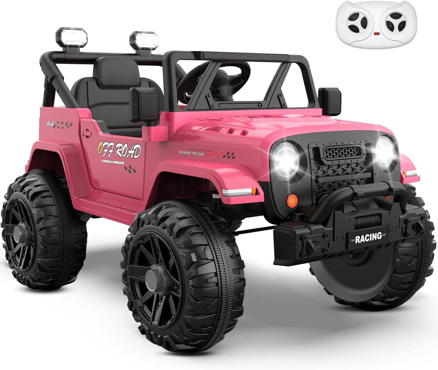 12V Ride On Truck Car with Remote Control, Kids Electric Vehicles with Bluetooth Music, Horn, 3 Speeds, 4 LED Lights, Soft Start, Ride-on Toy for Toddler Boys & Girls (Pink)