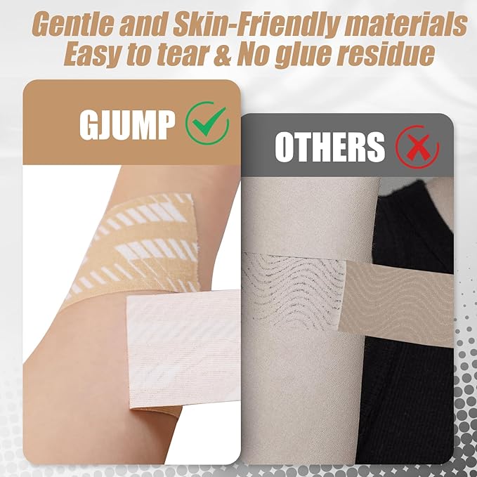 Kinesiology Tape, 2 Rolls Hypoallergenic Athletic Tape for Muscle Strain Relief & Joint Support, Waterproof & Breathable Sports Tape for Pain Relief, 2in x 16ft Uncut Roll-Stripe (Beige)