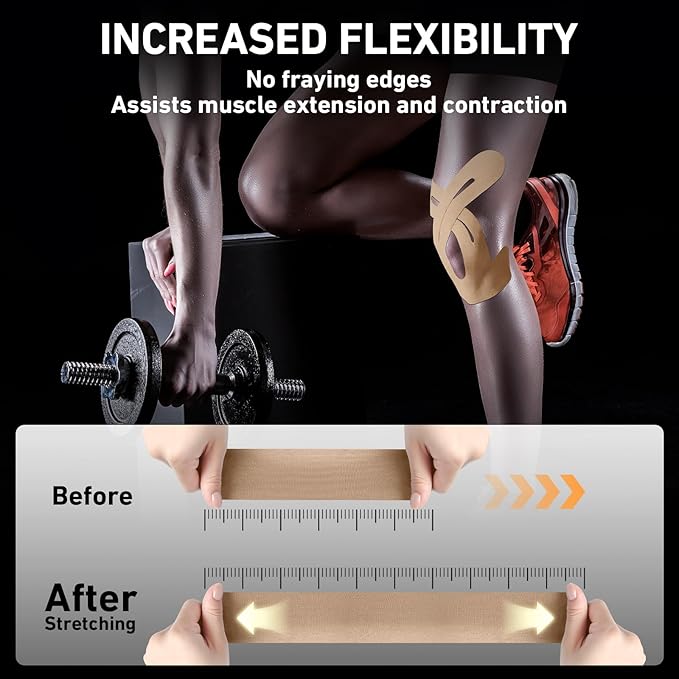 Kinesiology Tape for Knees Pre Cut, 12 PCS Upgrade KTQUICK Knee Tape For Knee Pain Relief Pre Cut, Original Cotton Knee Tape, Flexible & Durable Sports Tape for Support & Comfort During Workouts,Beige