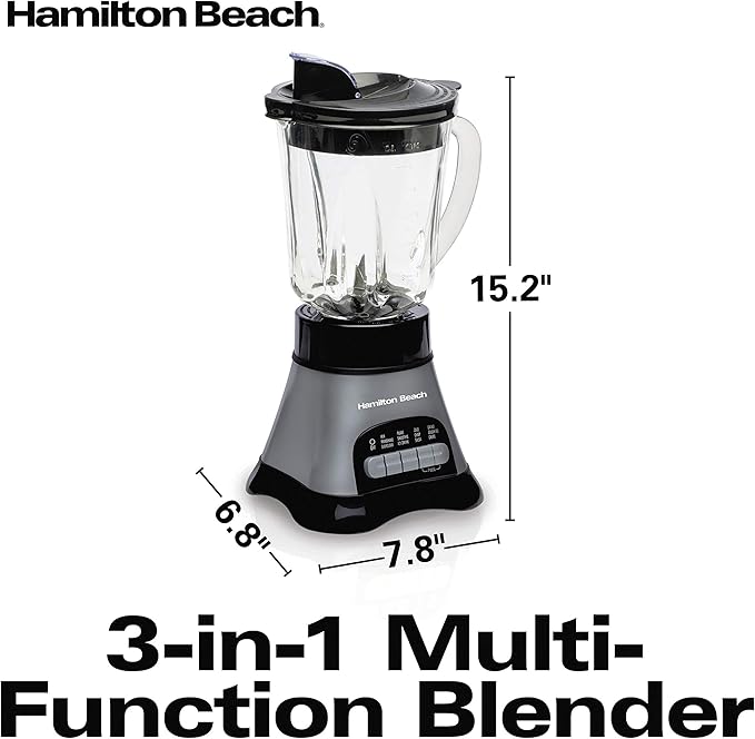 Hamilton Beach Blender and Food Processor Combo – 40oz Glass Jar, Portable Travel Cup, 3-Cup Electric Food Chopper, 700W – Gray/Black (58163)