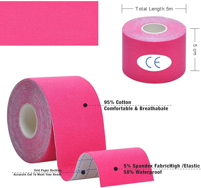 Kinesiology Tape Athletic Tape Sport Tape, Lychee Supports & Protects Muscles, Waterproof and Latex Free, Breathable Elastic for Sport Activity (5 Rolls,5 Colors)