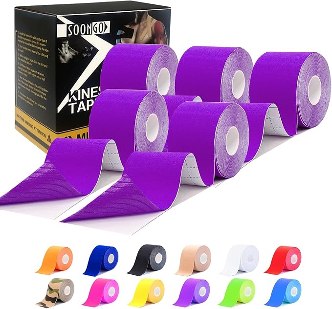 Kinesiology Tape Pro 5 Rolls, 2 Inch High Elasticity Sports Tape Therapeutic Pain Relief–Physio Tape for Muscle Recovery & Joint Support, Waterproof & Hypoallergenic & Breathable–Purple