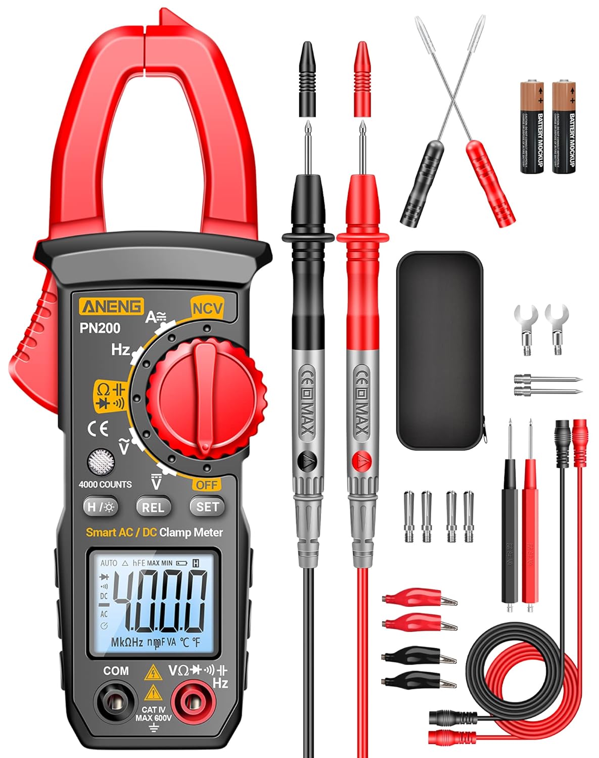 ANENG Digital Clamp Meter Multimeter Tester with AC/DC Current,Voltage, NCV Amp Ohm Volt 4000 Counts Meter Measures Capacitance, Resistance, Diodes, Continuity Frequency Backlight Electrican Tools
