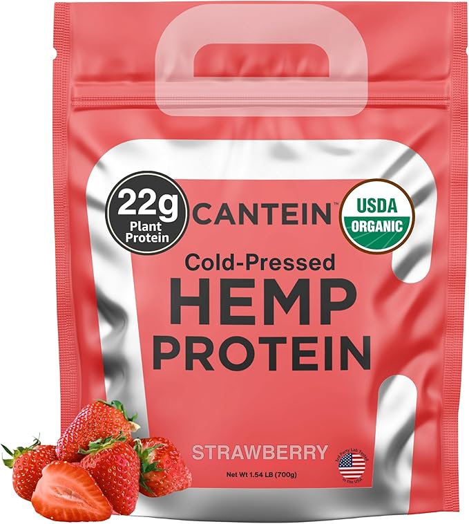 Organic Hemp Protein, Vegan Protein Powder, Clean Plant Based Protein Powder, Non Dairy Protein, Lactose Free Natural Protein, Gluten Free- 20 Servings, Strawberry