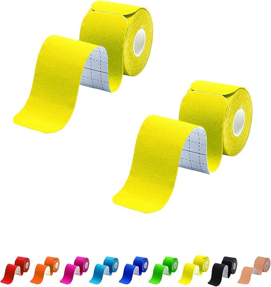 Kinesiology Tape Precut 2 Rolls Pack, Athletic Tape for Muscle Joints Support, 40 Strips for Knee Ankle Shoulder Back, Latex Free and Water Resistant, Yellow