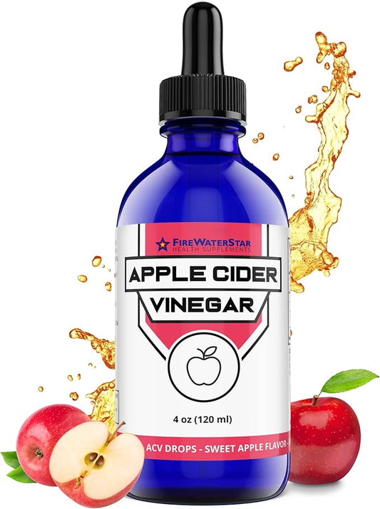 FWS Apple Cider Vinegar - Apple Flavored ACV Supplement Drops - Organic, Non-GMO, Vegan, Keto - with Mother - Easy to Swallow Daily Vinegar - Supports Overall Health and Digestion - 4oz