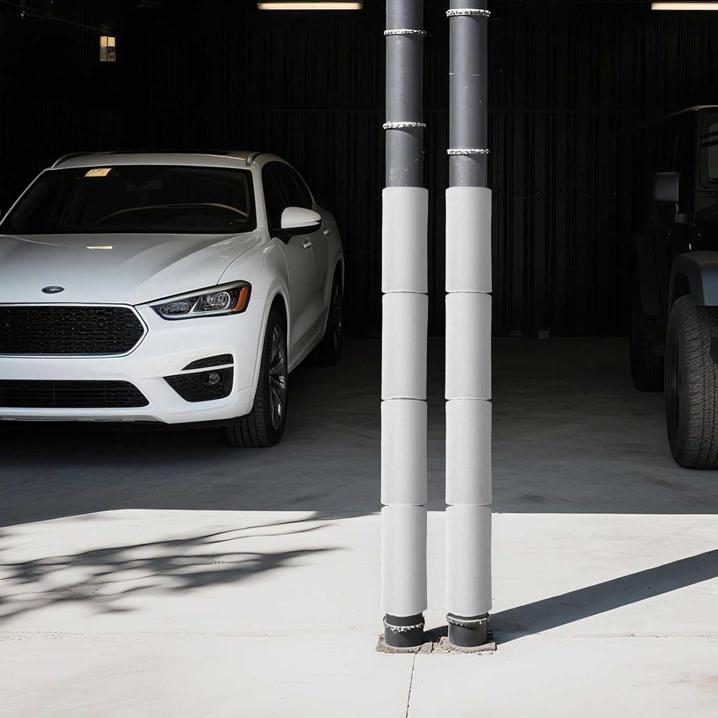 YeeBeny 4pcs Basement Pole Wrap, Garage Pole Padding with Anti Slip Fabric12x14.5 Inch, Pole Wrap Wood Roll, Column Wrap for Basketball Pole, Garage Pole, Playground Pole (White, 15x12)