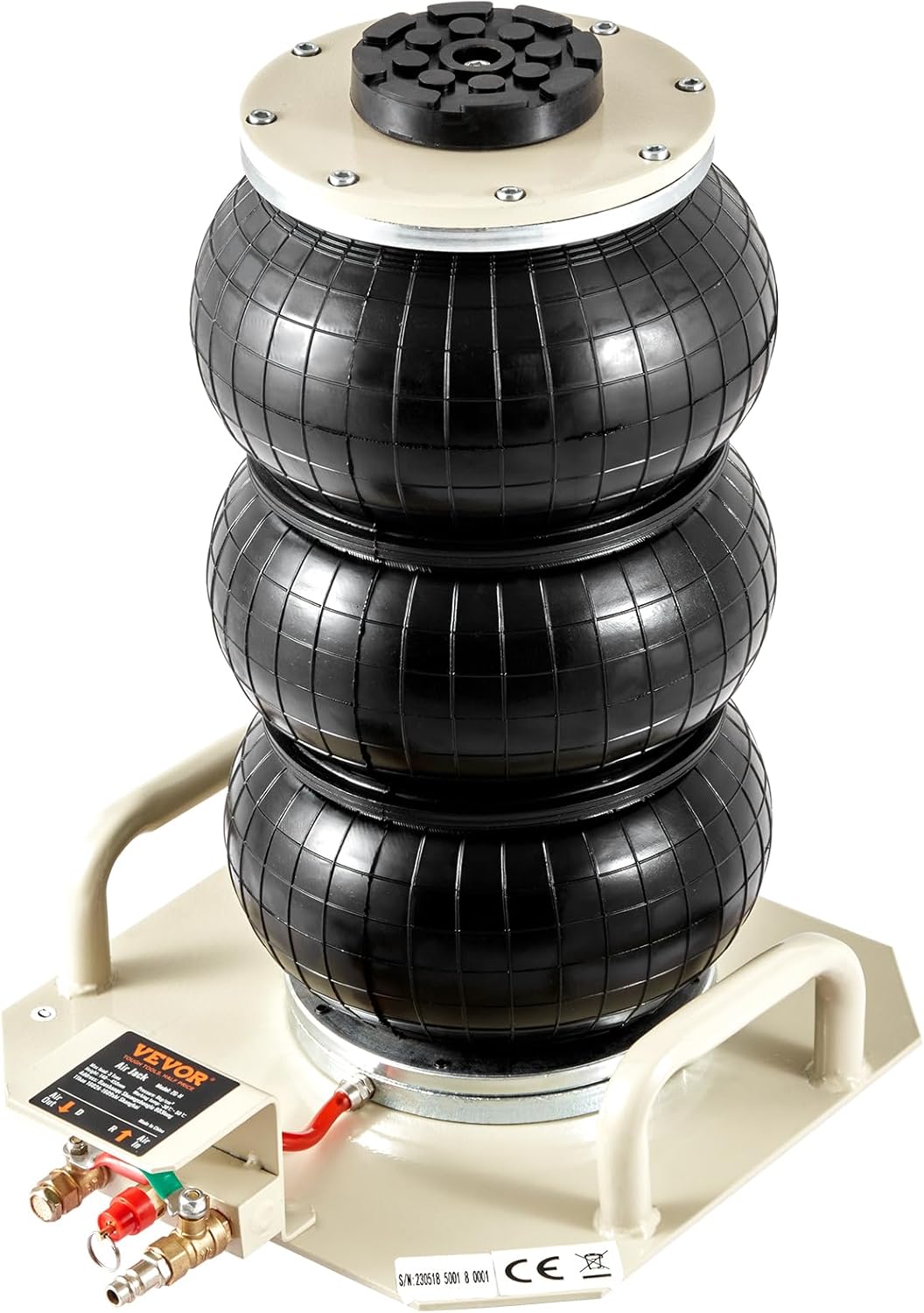 VEVOR Air Jack, 3 Ton/6600 lbs Triple Bag Air Jack, Airbag Jack with Six Steel Pipes, Lift up to 17.7 inch/450 mm, 3-5 s Fast Lifting Pneumatic Jack, with Side Handles for Car, Garage, Repair (White)