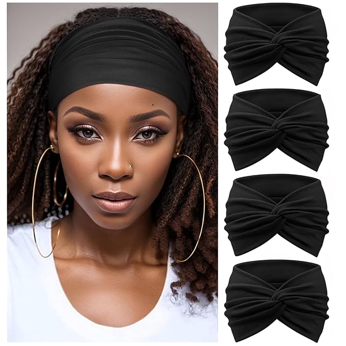 Wide Headbands for Women Yoga Running Sports Headhand Bandana Boho Non Slip Sweat Head Bands Accessories 4 Pack