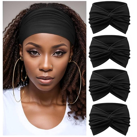 Wide Headbands for Women Yoga Running Sports Headhand Bandana Boho Non Slip Sweat Head Bands Accessories 4 Pack