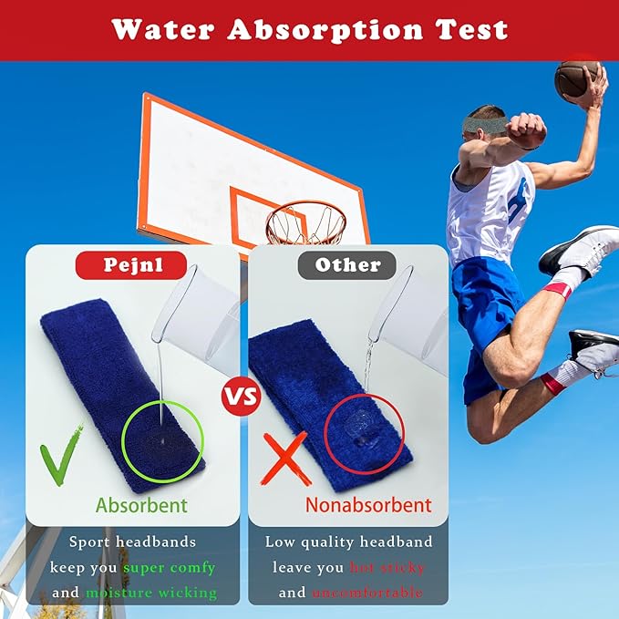 Sweatbands Sports Headbands for Men & Women - 3 Pack Moisture Wicking Cotton Headband for Tennis, Basketball, Running, Gym - Sweat Band