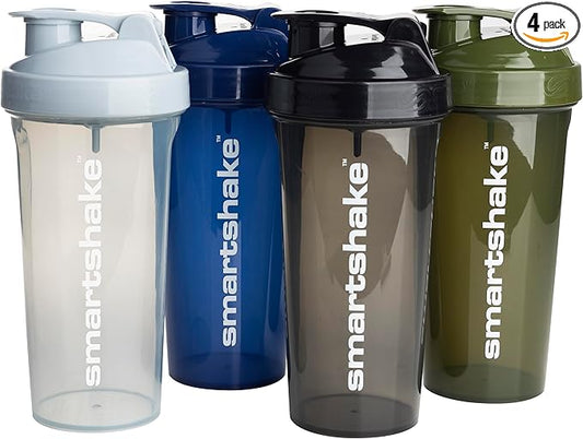Smartshake Lite 4-Pack Protein Shaker Bottle 800 ml | 27 oz - Leakproof Screw-on Lid - BPA Free – Unisex - Mist Gray, Army Green, Black, Navy Blue