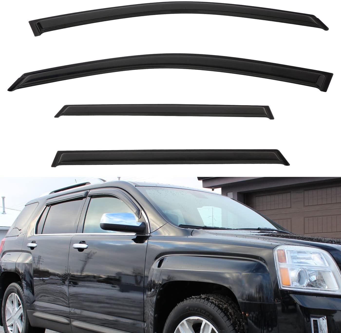 4pcs Front+Rear Smoke Tint Sun/Rain Guard Outside Mount Tape-On Vent Window Visors Compatible with 10-17 Terrain