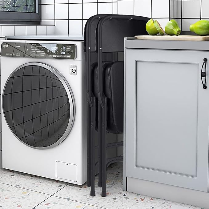 BOOSDEN Padded Folding Chair, Foldable Chair with Thick Cushion, Heavy Duty Metal Folding Chair for Outdoor & Indoor & Dining & Party, Black