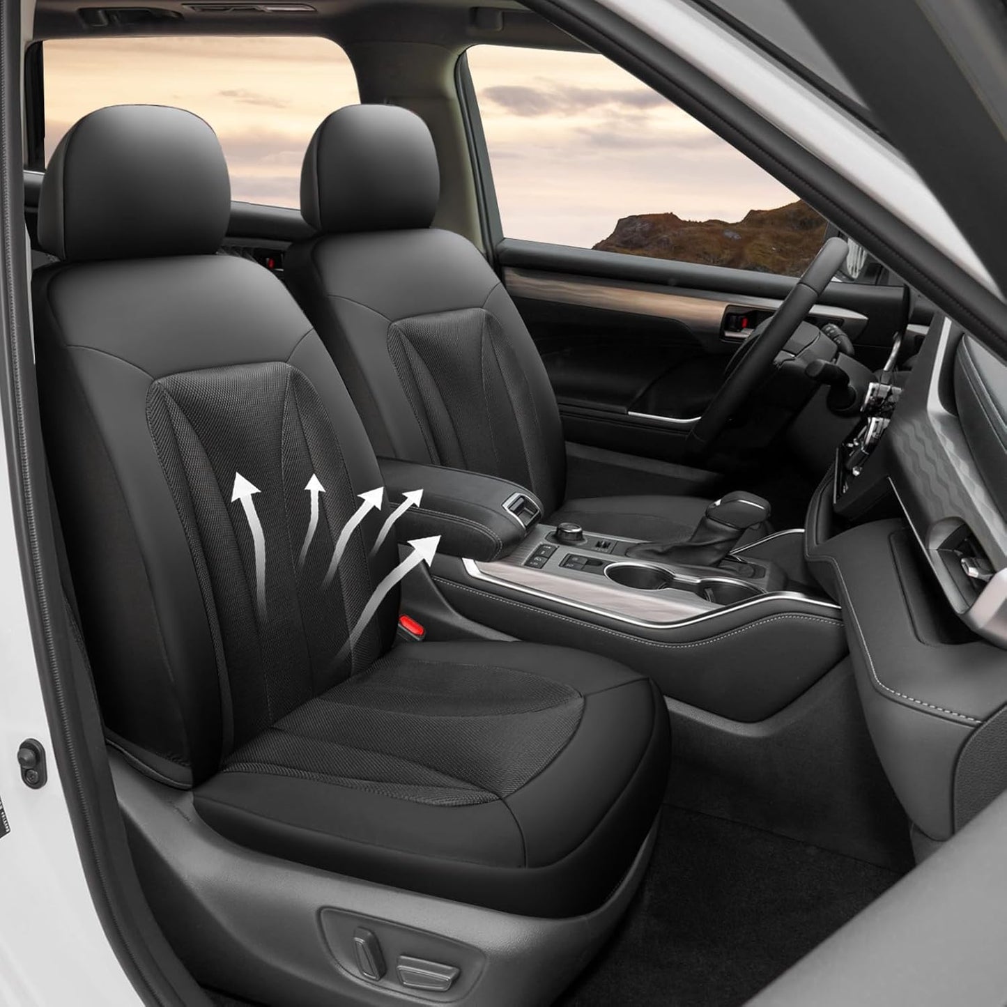 GIANT PANDA Front Car Seat Cover Custom Fit Toyota, 3D Air Mesh Car Seat Covers for Toyota Rav4 Camry Highlander Corolla Prius (Black) 2-Pack