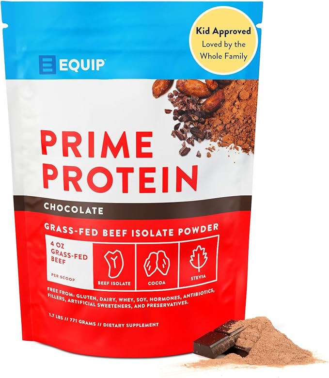 Equip Foods Prime Protein Powder | Clean, Grass Fed Beef Protein Isolate | Carnivore Protein Powder | Paleo, Keto Friendly | Gluten, Dairy Free | Helps Build & Repair Tissue | 30 Servings, Chocolate