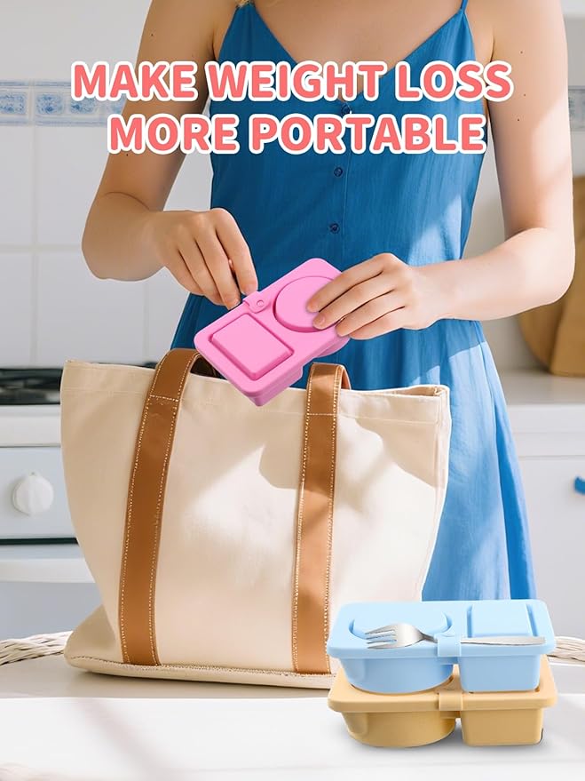 portion control containers, 3 pcs Double Set reusable food Containers. Silicone Weight loss meal box Meal Prep & On-the-Go [work, gym]