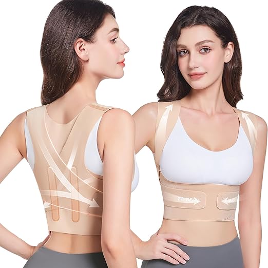 Fit Geno Posture Corrector for Women Invisilite: Invisible Lightweight Back Brace for Neck Shoulder & Upper Back Pain Relief - Improve Posture Correct Hunchback Slouching Under Clothes Large