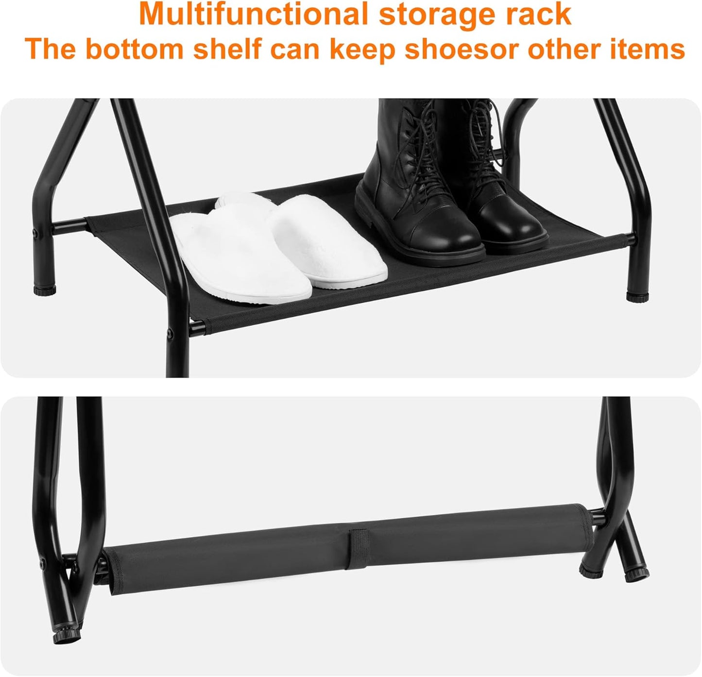 Heybly Luggage Rack, Pack of 2, Steel Folding Suitcase Stand with Storage Shelf for Bedroom, Hotel, Foldable Steel Frame, Guest Room Bedroom Hotel, 26.2" L x 14.4" W x 20.5" H, Black HLR004B2